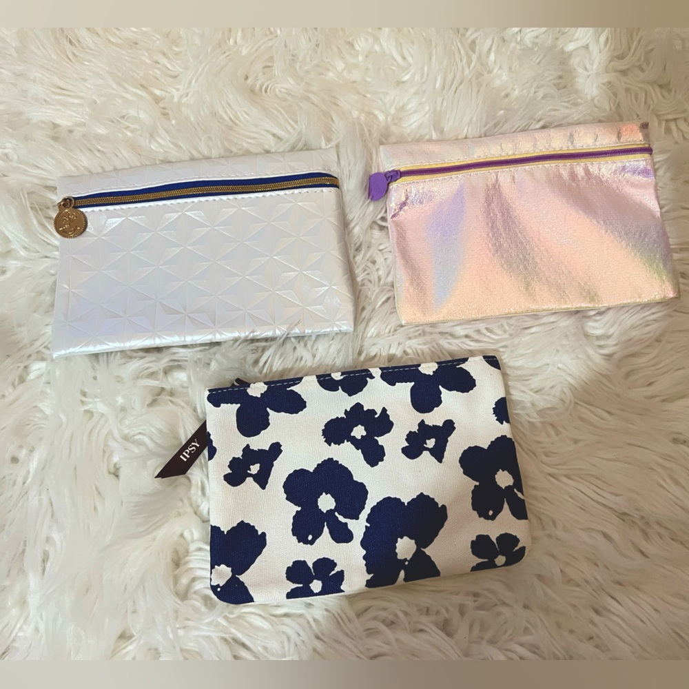 Ipsy Floral and Iridescent Cosmetic Bags bundle